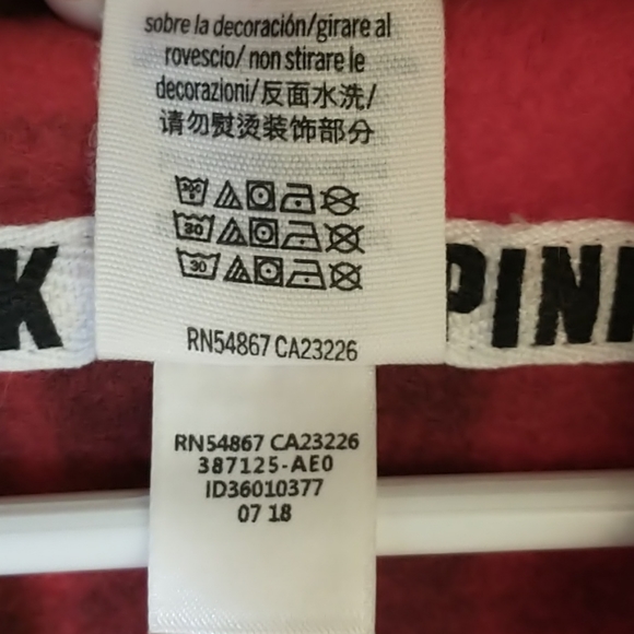 RARE PINK Victoria's Secret Faux Polar Fleece Red & Black Plaid Half-Zip Hoodie - Picture 8 of 8